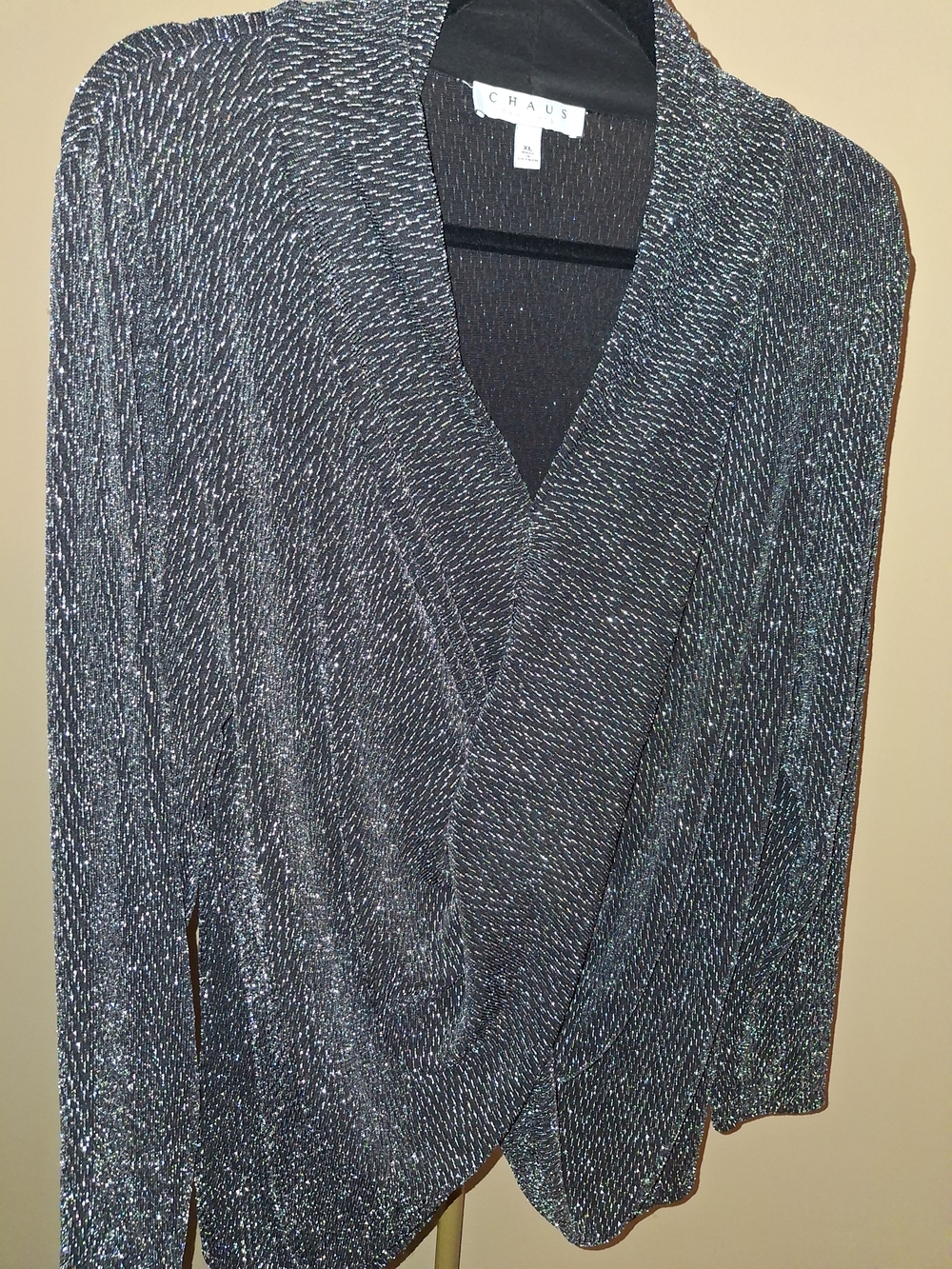 Chaus Black Metallic Wrap-Front Top